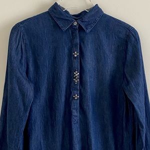 Ann Taylor LOFT Dark Denim Button Down with Crystal Embellishments